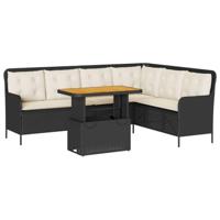 2-delige Loungeset met kussens poly rattan zwart - thumbnail