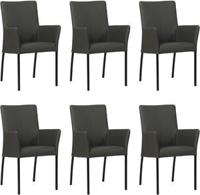 Set van 6 Donkergrijze leren moderne eetkamerstoelen Comfort - Toledo Leer Antracite (donkergrijs leer) - thumbnail