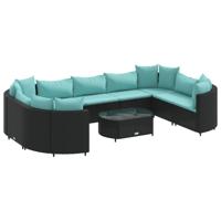 10-delige Loungeset met kussens poly rattan zwart - thumbnail