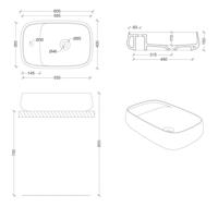 Waskom Sapho Aventin Rechthoek 60x40x15 cm Keramiek Wit (incl waste) - thumbnail
