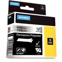 Dymo RHINO permanente polyester tape 6 mm, zwart op metaal - thumbnail