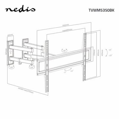 Nedis TVWM5350BK Draai- En Kantelbare Tv-muurbeugel 32-70 " Maximaal Schermgewicht: 40 Kg Kantelbaar Draaibaar Minimale Muurafstand: 80 Mm Maximale Muurafstand: 520 Mm 3 Draaipunt(en) Staal Zwart