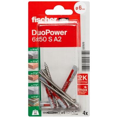 Fischer 537670 DuoPower 6 x 50 S A2 K NV Deuvelset 50 mm 6 mm 1 set(s)
