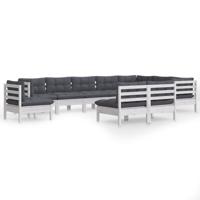 10-delige Loungeset met kussens massief grenenhout wit - thumbnail
