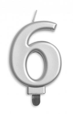 Kaars 6 jaar zilverkleurig luxe