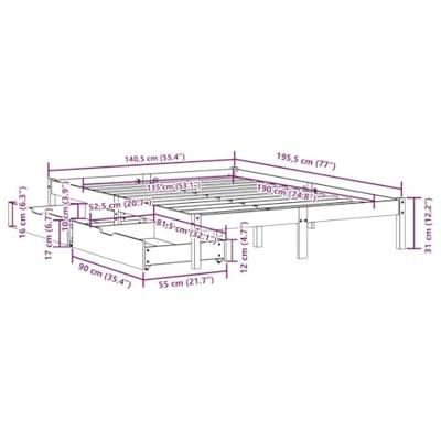 Bedframe zonder matras massief grenenhout wit 135x190 cm