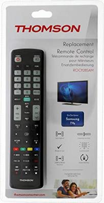Thomson Vervangende afstandsbediening ROC1128SAM (vervangende afstandsbediening voor Samsung tv's, gebruiksklaar, adaptief, eenvoudige modus, verlichte toetsen, infrarood) zwart