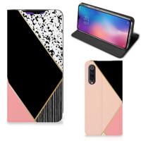 Xiaomi Mi 9 Stand Case Zwart Roze Vormen - thumbnail