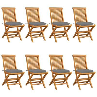 Tuinstoelen 8 st met grijze kussens massief teakhout