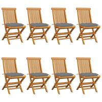 Tuinstoelen 8 st met grijze kussens massief teakhout - thumbnail