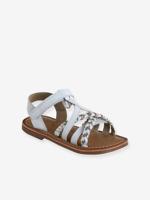 Sandalen met klittenband van leer voor kinderen, kleuterschoolcollectie VERTBAUDET wit - thumbnail