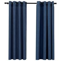 VidaXL Gordijnen linnen-look verduisterend ogen 2 st 140x175 cm blauw - thumbnail
