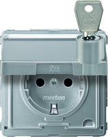 Merten Aquadesign 1-voudig stopcontact kinderveilig met klapdeksel, tekstkader en sluitingen aluminium MTN2317-7260 - thumbnail