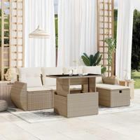 6-delige Loungeset met kussens poly rattan beige - thumbnail