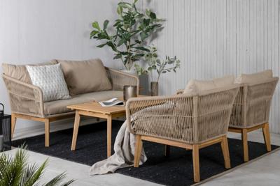 Nohr Loungeset 'Chandni' Acaciahout, Met bank, tafel en 2 stoelen, kleur Bruin