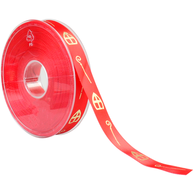 Lint | 15mm | 25m | Mijter & staf | PP | rood/goud | 1 stuks Lint | 15mm | 25m | Mijter & staf | PP | rood/goud | 1 stuks
