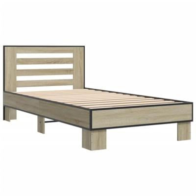 Bedframe bewerkt hout en metaal sonoma eikenkleurig 75x190 cm