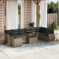 11-delige Loungeset met kussens poly rattan grijs - thumbnail