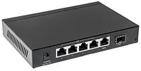 Intellinet 5-poorts Gigabit Ethernet PoE+ Switch met SFP Combo-Port 4X PSE-poorten IEEE 802.3at/af Power Over (PoE+/PoE) 80 W Desktopswitch 561174 zwart - thumbnail