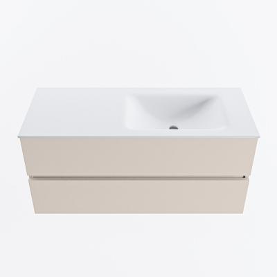 MONDIAZ VICA 110cm badmeubel onderkast Linen 2 lades. Wastafel CLOUD rechts zonder kraangat, kleur Talc.