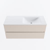 MONDIAZ VICA 110cm badmeubel onderkast Linen 2 lades. Wastafel CLOUD rechts zonder kraangat, kleur Talc. - thumbnail