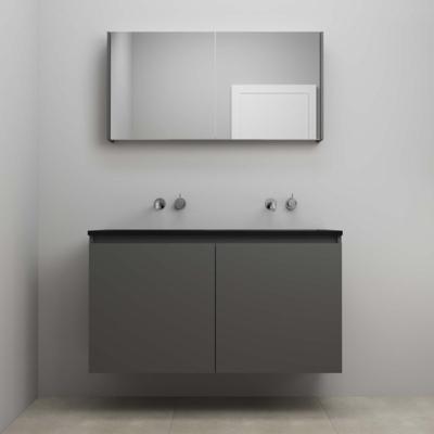 On-Line Badkamermeubelset - 120 cm - Voorgemonteerd - Greeploze Ladestructuur - Acryl Wastafel - zonder Kraangat - Spiegelkast - Mat Antraciet - V01