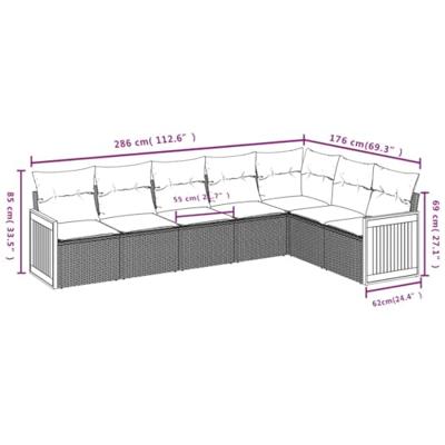7-delige Loungeset met kussens poly rattan zwart