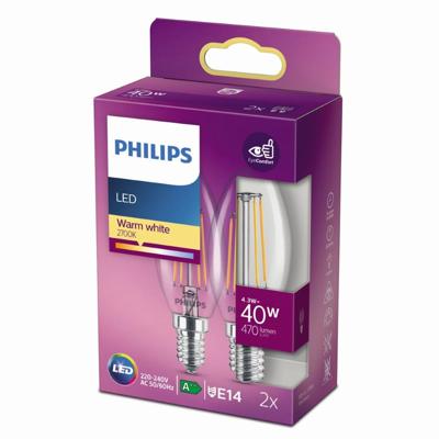 Philips LED 77761600 LED-lamp Energielabel F (A - G) E14 4.3 W = 40 W Warmwit (Ø x h) 3.5 cm x 9.7 cm Filament / Retro-LED 2 stuk(s)