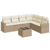 7-delige Loungeset met kussens poly rattan beige - thumbnail