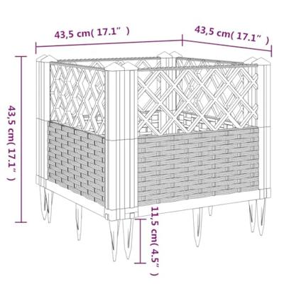 Plantenbak met pinnen 43,5x43,5x43,5 cm polypropeen blauwgrijs