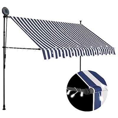 VidaXL Luifel handmatig uitschuifbaar met led 300 cm blauw en wit