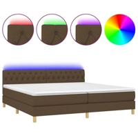 Boxspring met matras en LED stof donkerbruin 200x200 cm - thumbnail