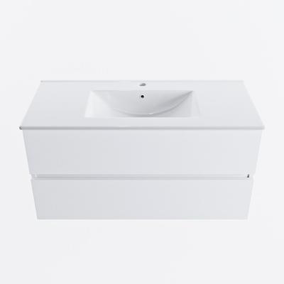 MONDIAZ VICA 100cm badmeubel onderkast Talc 2 lades. Wastafel DENIA midden 1 kraangat, kleur Glanzend Wit.