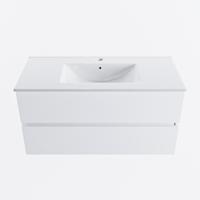 MONDIAZ VICA 100cm badmeubel onderkast Talc 2 lades. Wastafel DENIA midden 1 kraangat, kleur Glanzend Wit. - thumbnail