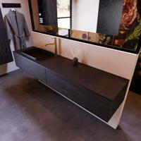 Badkamermeubelset Mondiaz Erin 200 cm met 2 Lades met RIDGE Wastafel Links Urban met 1 kraangat Greeploos Mat Dark Brown - thumbnail