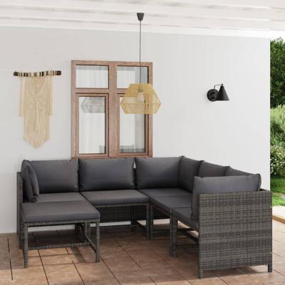 6-delige Loungeset met kussens poly rattan grijs