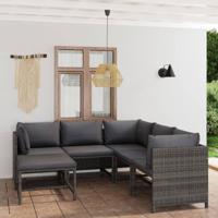 6-delige Loungeset met kussens poly rattan grijs - thumbnail