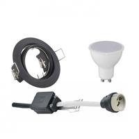 LED Spot Set - Kantelbaar GU10 Inbouw Rond - Mat Zwart - 4W - 4200K - thumbnail