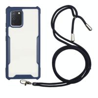 Voor Samsung Galaxy A51 Acryl + Kleur TPU Shockproof Case met Neck Lanyard (Donkerblauw) - thumbnail