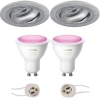 GU10 Inbouwspot Set - Mat Zilver - Inbouw Rond - Kantelbaar - Philips Hue - White and Color Ambiance - Bluetooth - Pragmi Alpin Pro - Ø92mm - thumbnail