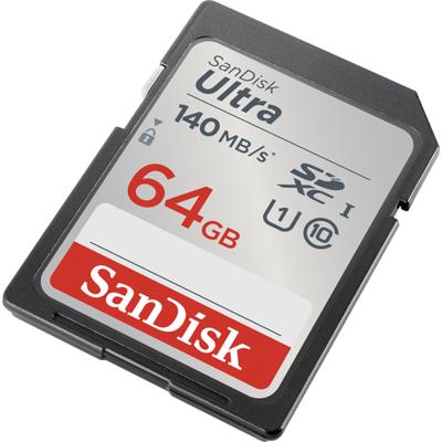SanDisk SDXC Ultra 64GB (Class 10/UHS-I/140MB/s) SDHC-kaart 64 GB UHS-Class 1 Waterdicht, Schokbestendig - thumbnail