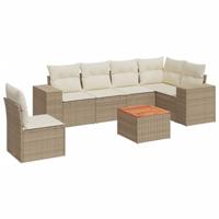 7-delige Loungeset met kussens poly rattan beige - thumbnail