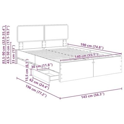 Bedframe met lade Gerookte Eik 140 x 200 cm Geconstrueerd hout