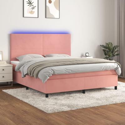 Boxspring met matras en LED fluweel roze 160x200 cm