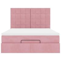 Ottoman bed met matrassen en LED's 140x200cm fluweel roze - thumbnail