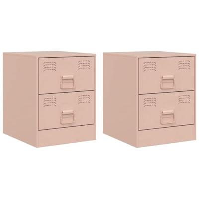 Nachtkastjes 2 st 34,5x39x44 cm staal roze