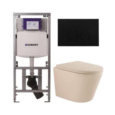 QeramiQ Dely Toiletset - 36.3x51.7cm - diepspoel - rimless - Geberit UP320 inbouwreservoir - softclose toilet zitting 35 mm - kunststof mat zwarte bedieningsplaat - ronde knoppen - mat beige SW1000764/SW1000771/0701131/SW706188 QeramiQ Dely Toiletset - 36.3x51.7cm - diepspoel - rimless - Geberit UP320 inbouwreservoir - softclose toilet zitting 35 mm - kunststof mat zwarte bedieningsplaat - ronde knoppen - mat beige SW1000764/SW1000771/0701131/SW706188