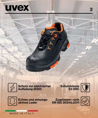 uvex 2 6502244 Veiligheidsschoenen S3 Schoenmaat (EU): 44 Zwart, Oranje 1 paar