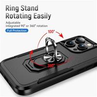Lunso - iPhone 15 Pro - Armor backcover hoes met ringhouder - Zwart - thumbnail