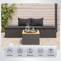 Ligbed met kussens poly rattan zwart - thumbnail
